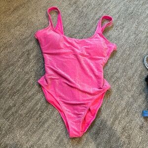 Good American Coral Sparkle Metallic One Piece Swimsuit- Sz 1